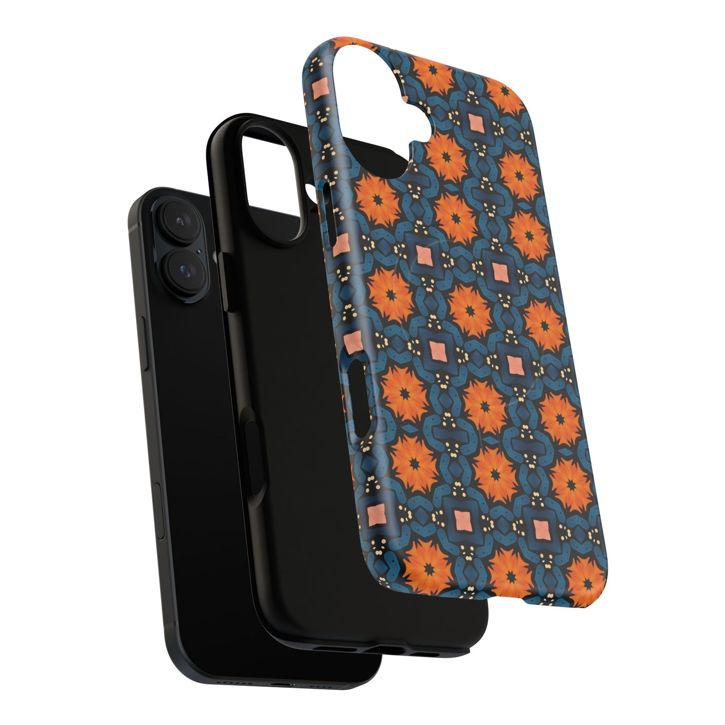 Saffron Tile Bloom Vibrant Floral Tough Magnetic iPhone Case, Durable iPhone Cover, Gift for Her, Floral Design, Unique iPhone Protection.