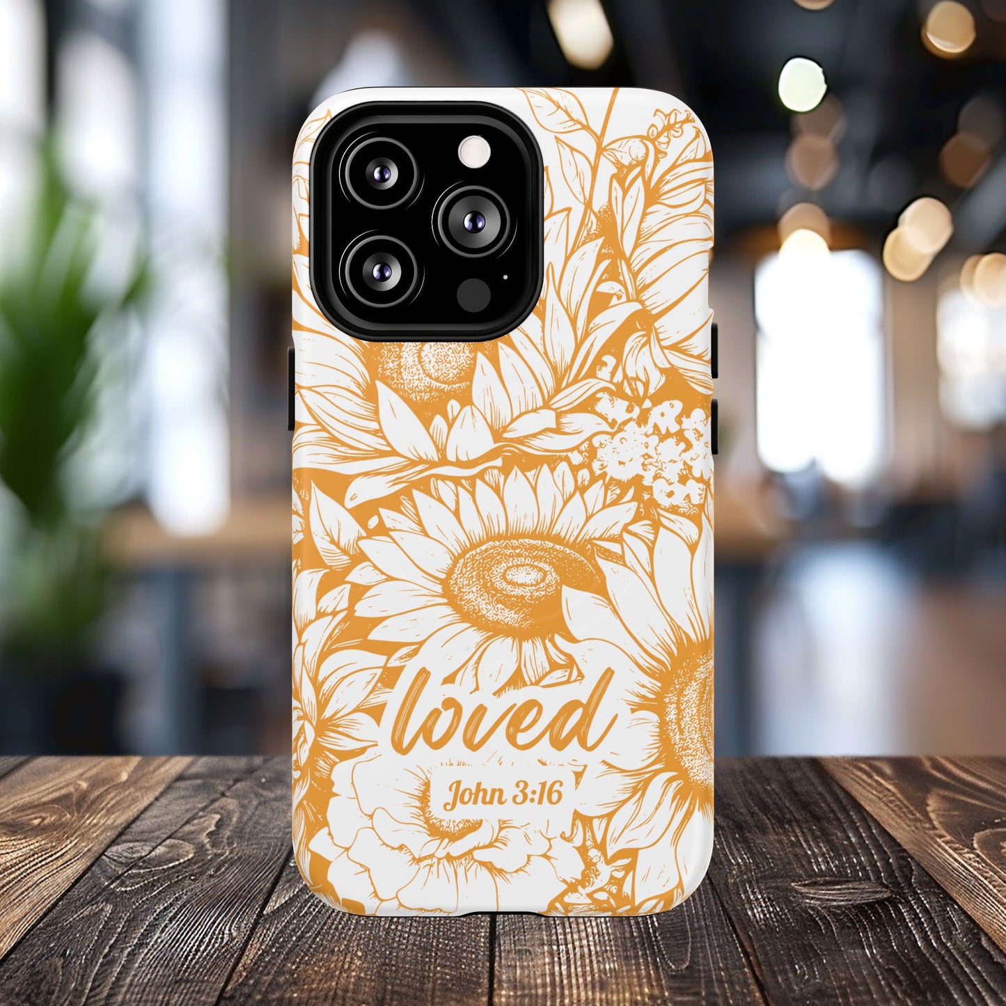 Loved John 3:16, Inspirational Gift, Tough iPhone Magnetic Case Scripture, Sunflower Bible Verse, MagSafe® iPhone® Tough Case, iPhone 14, iPhone 15, iPhone 16, Pro, Pro Max, Plus
