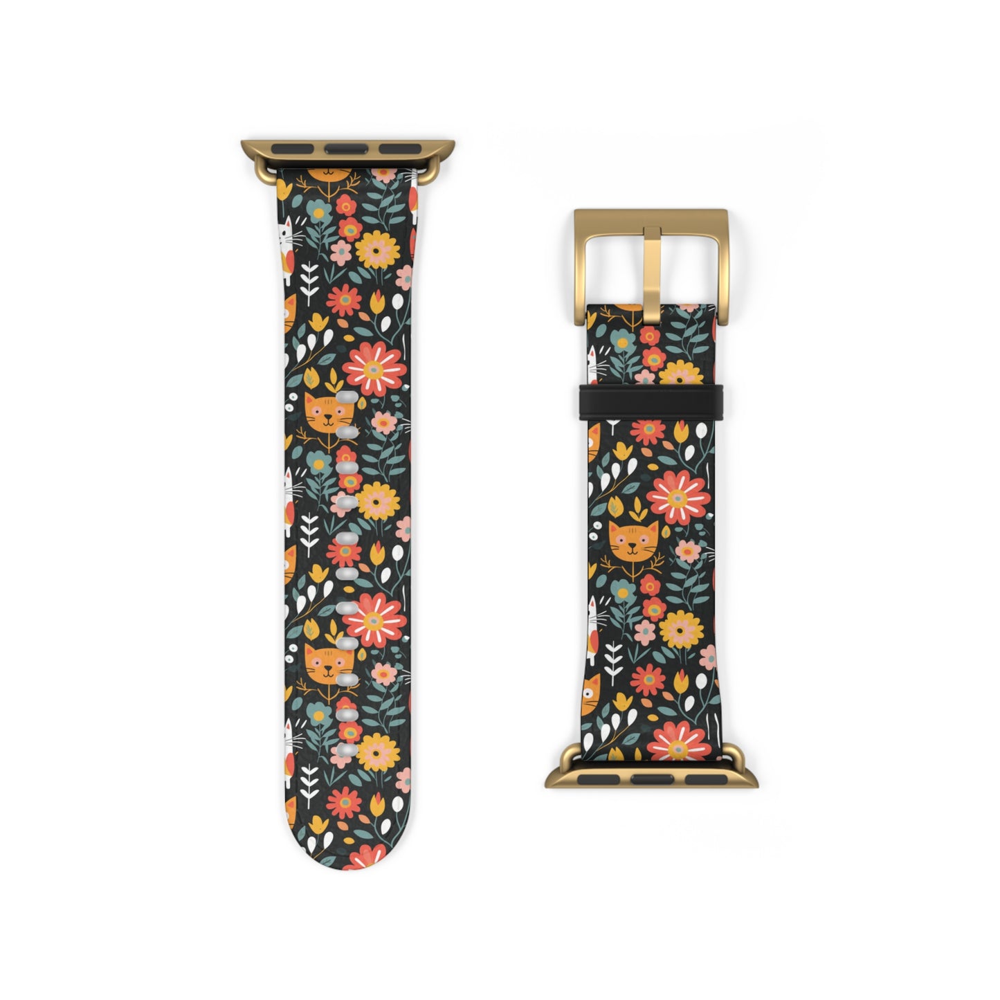Whimsical Feline Garden Print Watch Band for Apple Watch - Cute Animal Design.