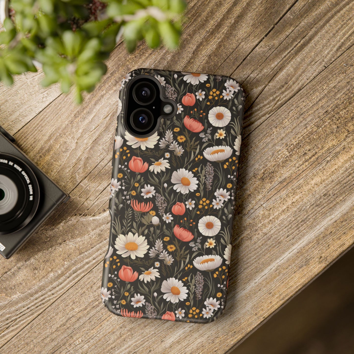 Blossom Elegance: Noir Garden Magnetic Tough iPhone Cases