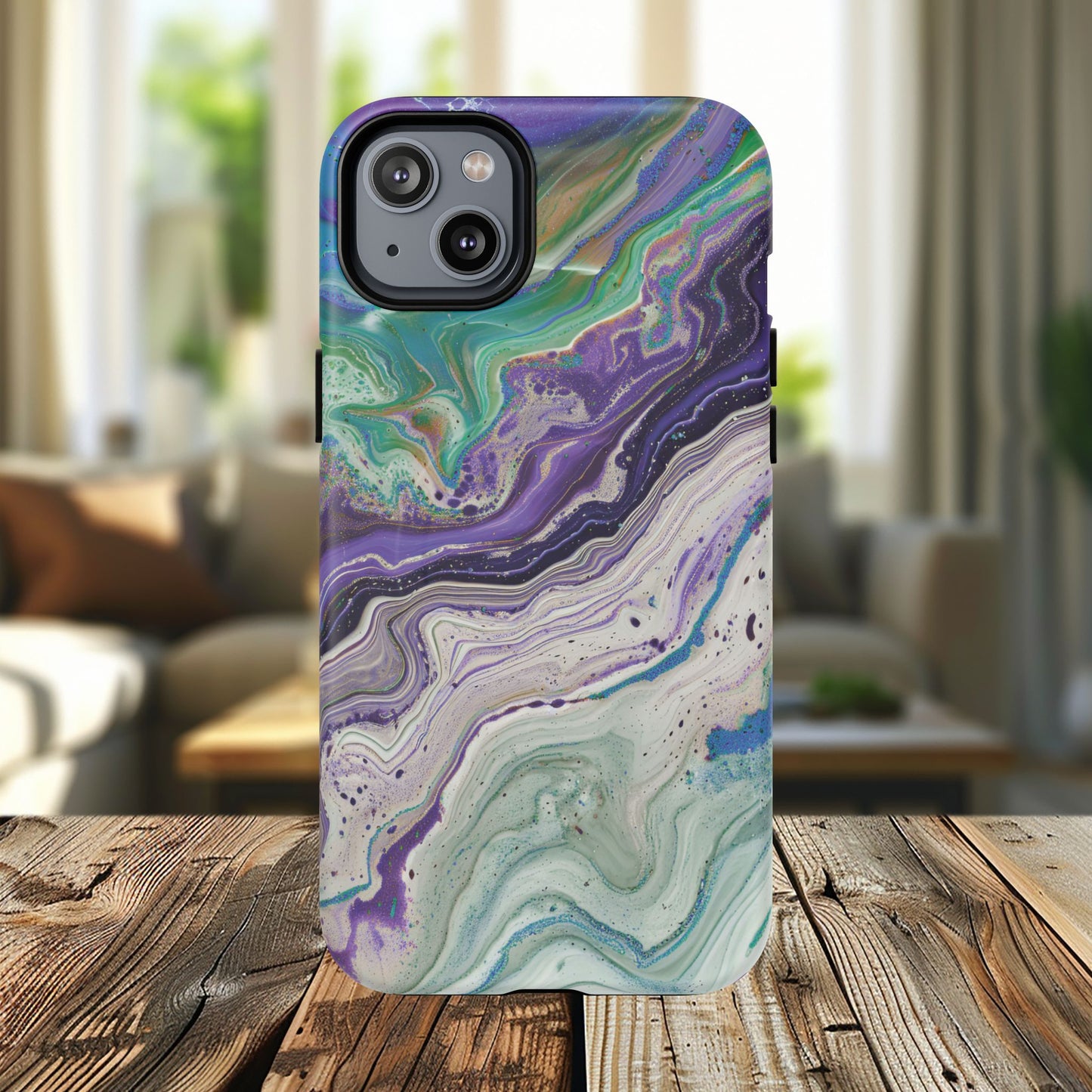 Stylish Purple Acrylic Tough Magnetic iPhone Cases, Unique Protective Cases for iPhone, Colorful Marble Design, Great Gift for iPhone Lovers
