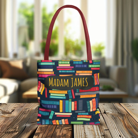 Personalized Book Lover's Tote Bag, Colorful Library & Books Design, Literary Gift for Readers, Cute Reusable Shopping Bag, Teacher Gift