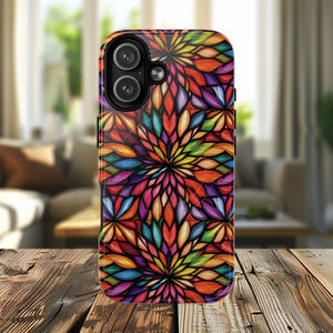 Prism Bloom Tough iPhone Magnetic Case, Stained Glass  MagSafe Cases, iPhone Accessory, Floral Design, Unique Gift, iPhone Protection