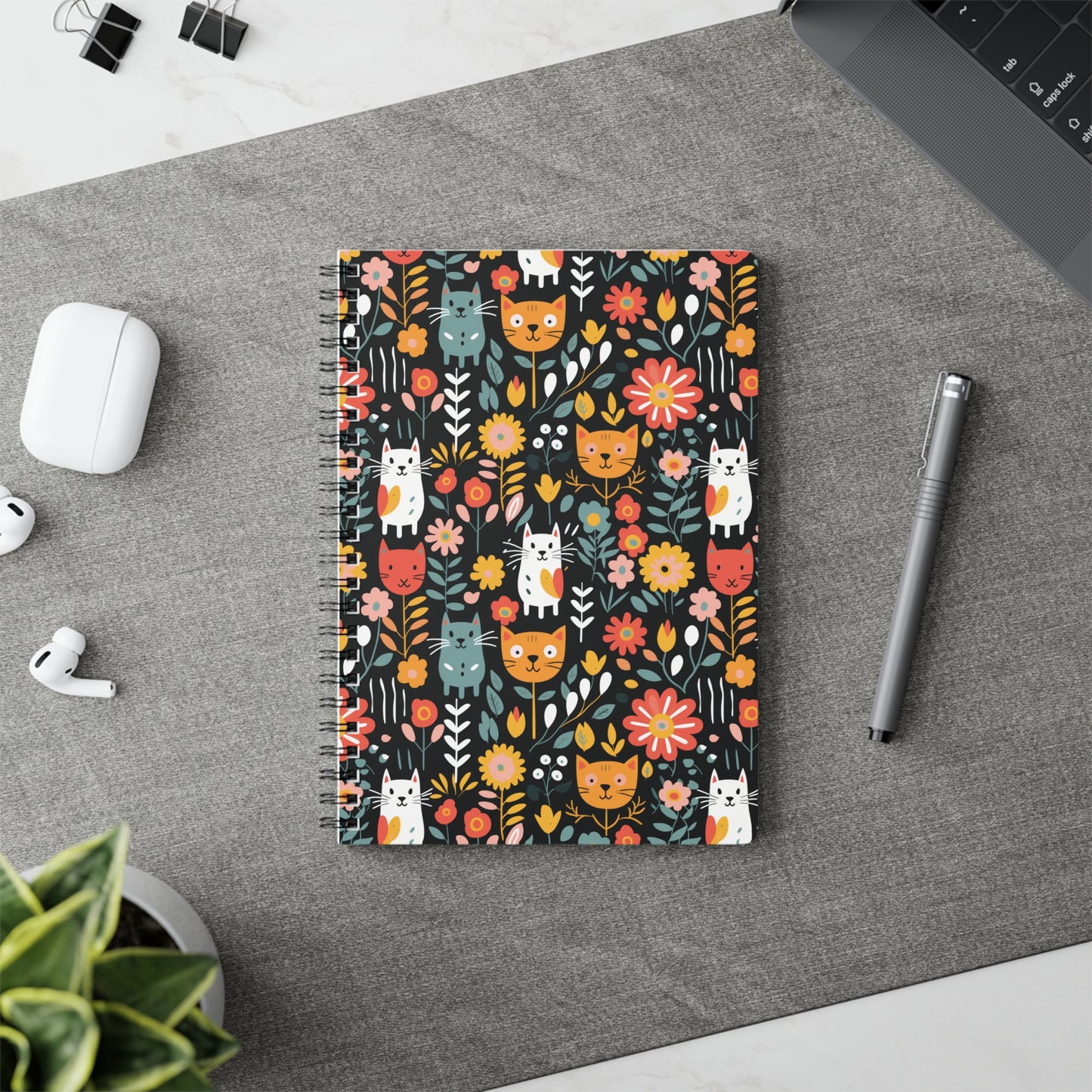 Whimsical Feline Garden Softcover Notebook, A5