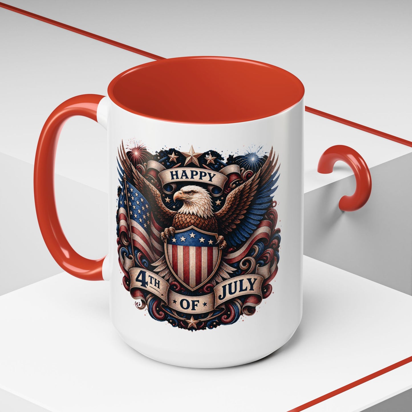 4th of July Eagle Coffee Mug — Patriotic American Flag Accent Mug (11/15oz)