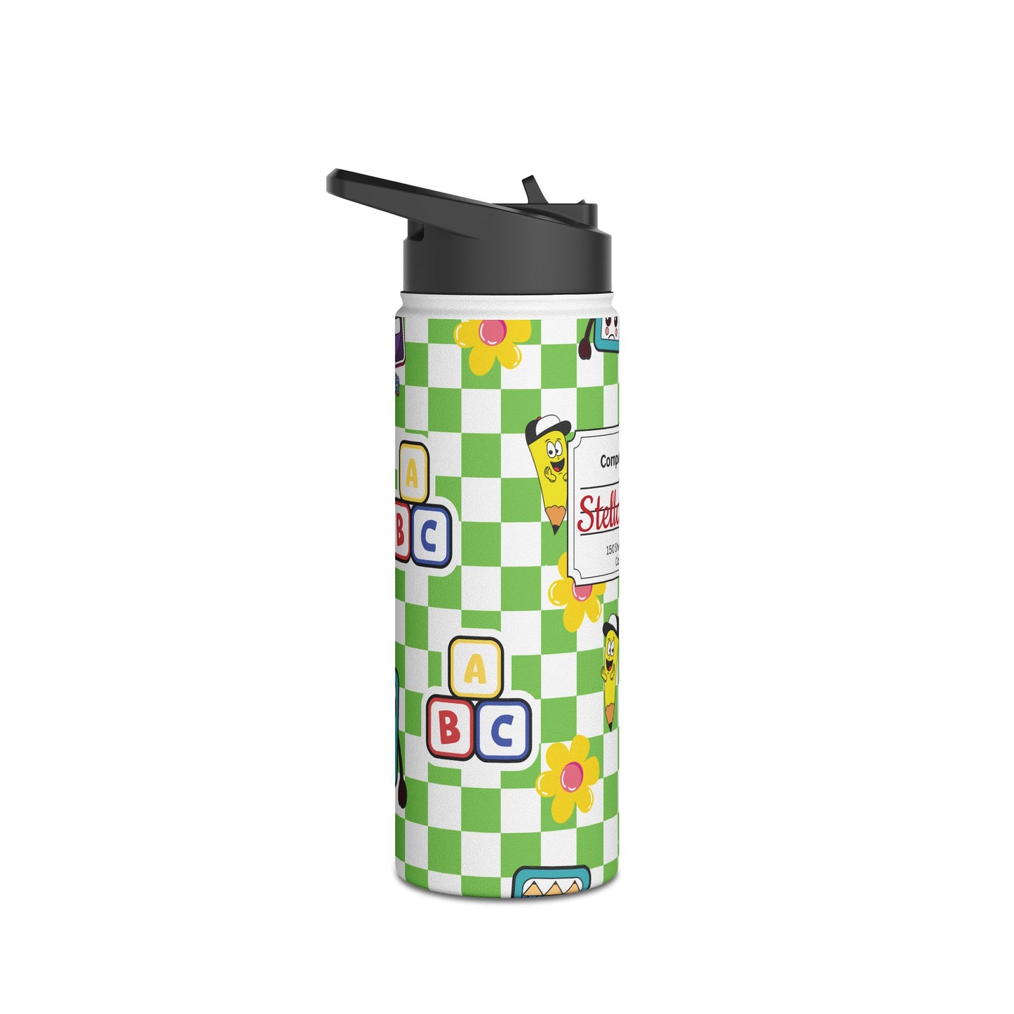 Personalized Green Schoolyard Chic Inspired Stainless Steel Water Bottle for Kids, Eco-Friendly Drinkware, Back to School, Teacher Gifts