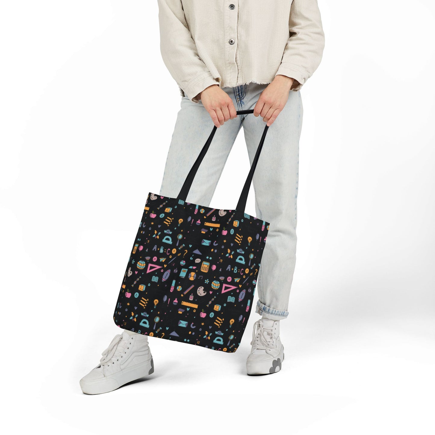 Personalized Chalkboard Chic Composition Book Inspired Canvas Tote Bag with Colorful Straps, Cute School Bag, Eco-Friendly Tote, Back to School Shopping Bag, Teacher Gift Idea