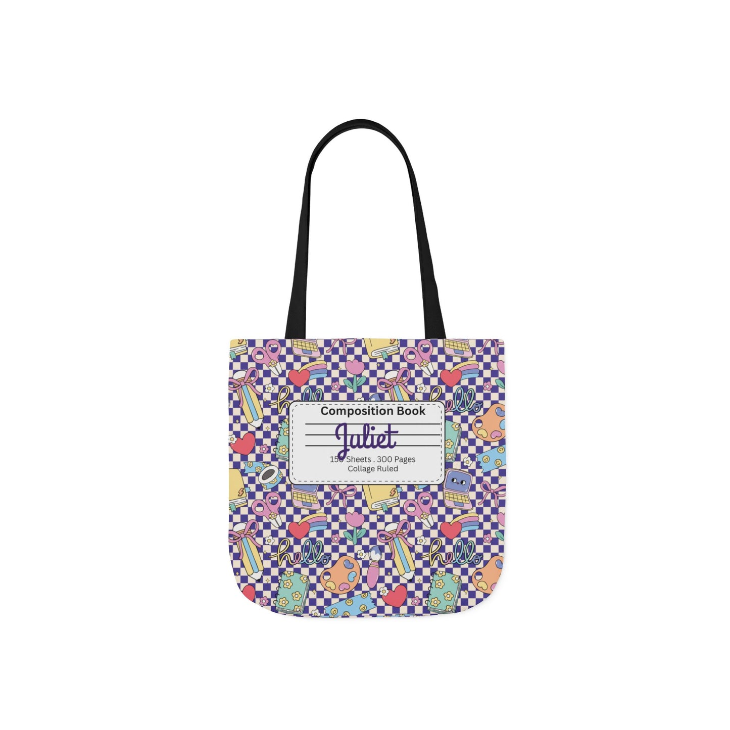 Personalized Purple Doodle Daydream Composition Book Inspired Canvas Tote Bag with Colorful Straps, Cute School Bag, Eco-Friendly Tote, Back to School Shopping Bag, Teacher Gift Idea