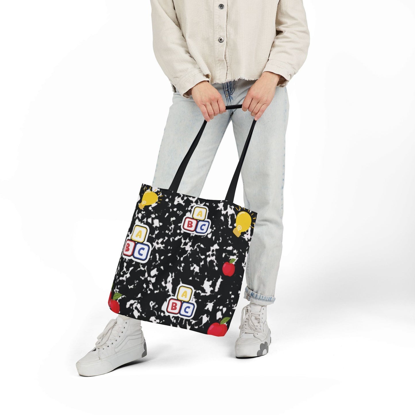 Personalized Black Composition Book Inspired Canvas Tote Bag with Colorful Straps, Cute School Bag, Eco-Friendly Tote, Back to School Shopping Bag, Teacher Gift Idea
