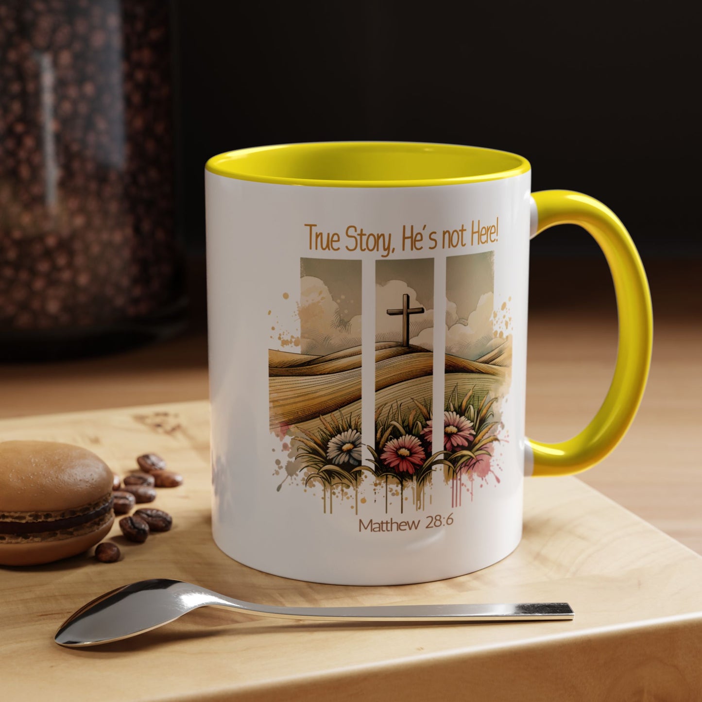 Inspirational Accent Coffee Mug - 'True Story, He’s Not Here!' - Perfect for Faith Lovers & Gift Ideas