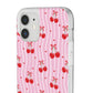 Personalized Cherry Blossom Dreams Flexi Case — Pink Retro Cherry iPhone® 7/8, 11, 12, 13, 14, 15, 16, 17, X/XS, SE, XR, Mini, Pro, Pro Max, Plus Cases.