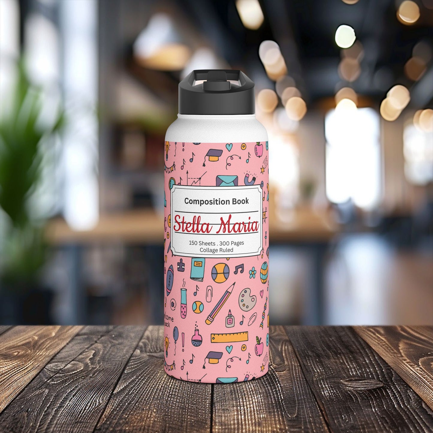Personalized Pink Chalkboard Chic Inspired Stainless Steel Water Bottle for Kids, School Supplies, Eco-Friendly Drinkware, Back to School, Teacher Gifts