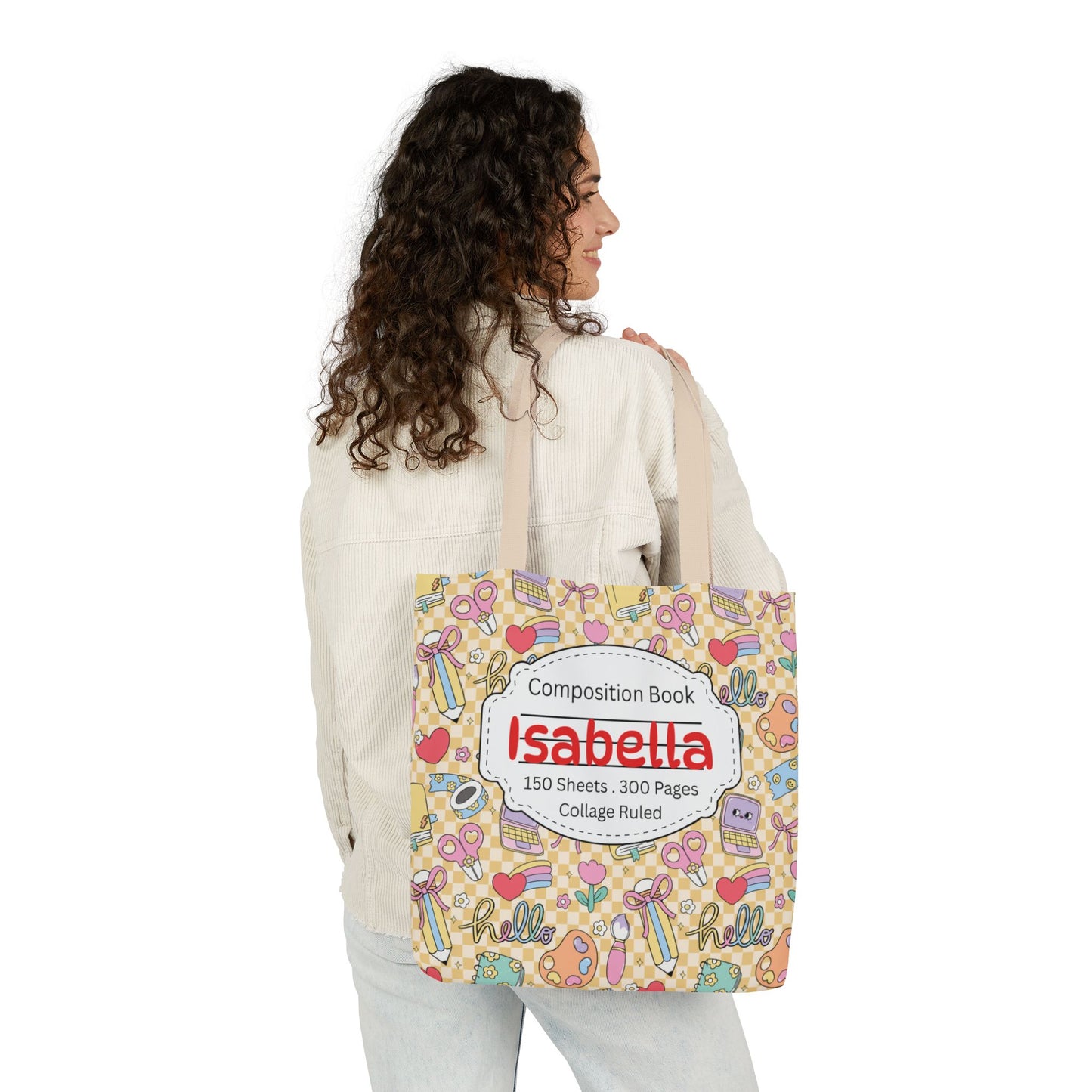 Personalized Doodle Daydream Composition Book Inspired Canvas Tote Bag with Colorful Straps, Cute School Bag, Eco-Friendly Tote, Back to School Shopping Bag, Teacher Gift Idea