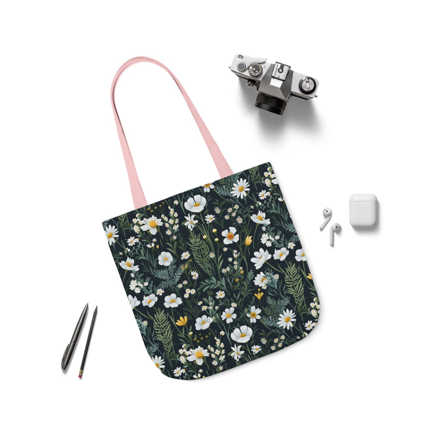 Daisy Delight Floral Canvas Tote Bag with 5-Color Straps | Eco-Friendly Shopping Bag
