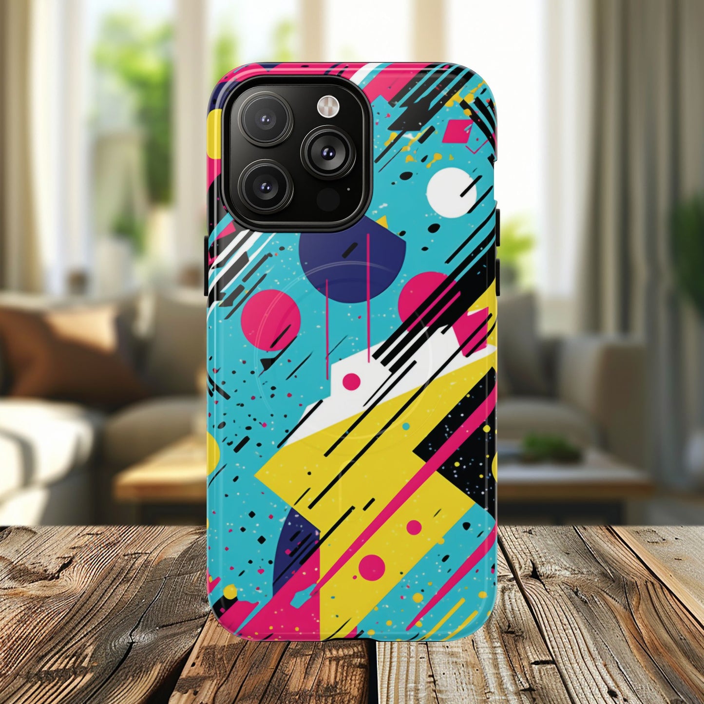 Retro Pop Vibes Magnetic iPhone Case with Abstract Design, Tough iPhone Cover, iPhone Accessory, Gift for Tech Lovers, Trendy iPhone Protector