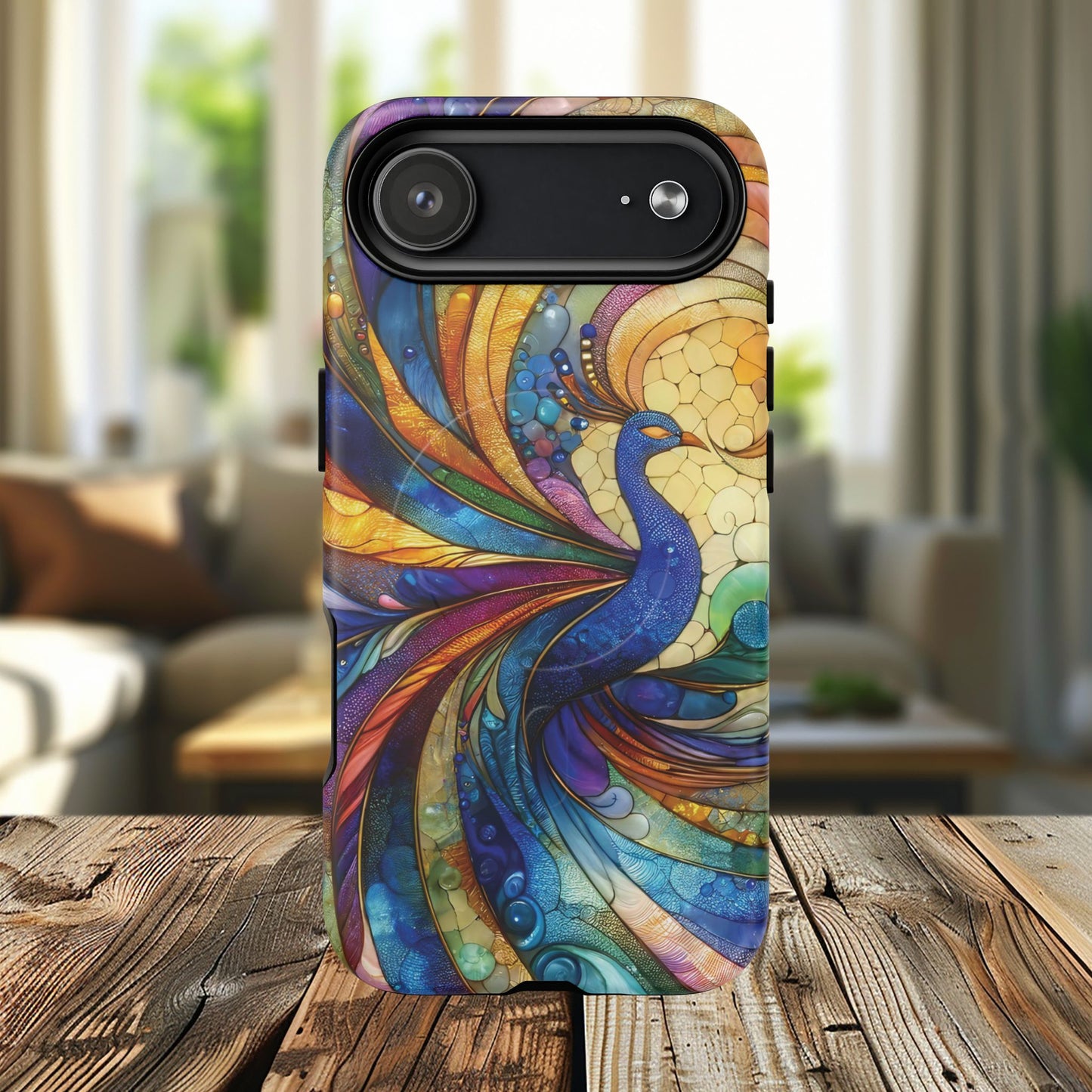 Mosaic Peacock Feathers Magnetic Phone Case, Tough Phone Shell, Vibrant Art Case, Gift for Her, Unique Phone Accessory, Wildlife Lover's Gift, Stained Glass Case.