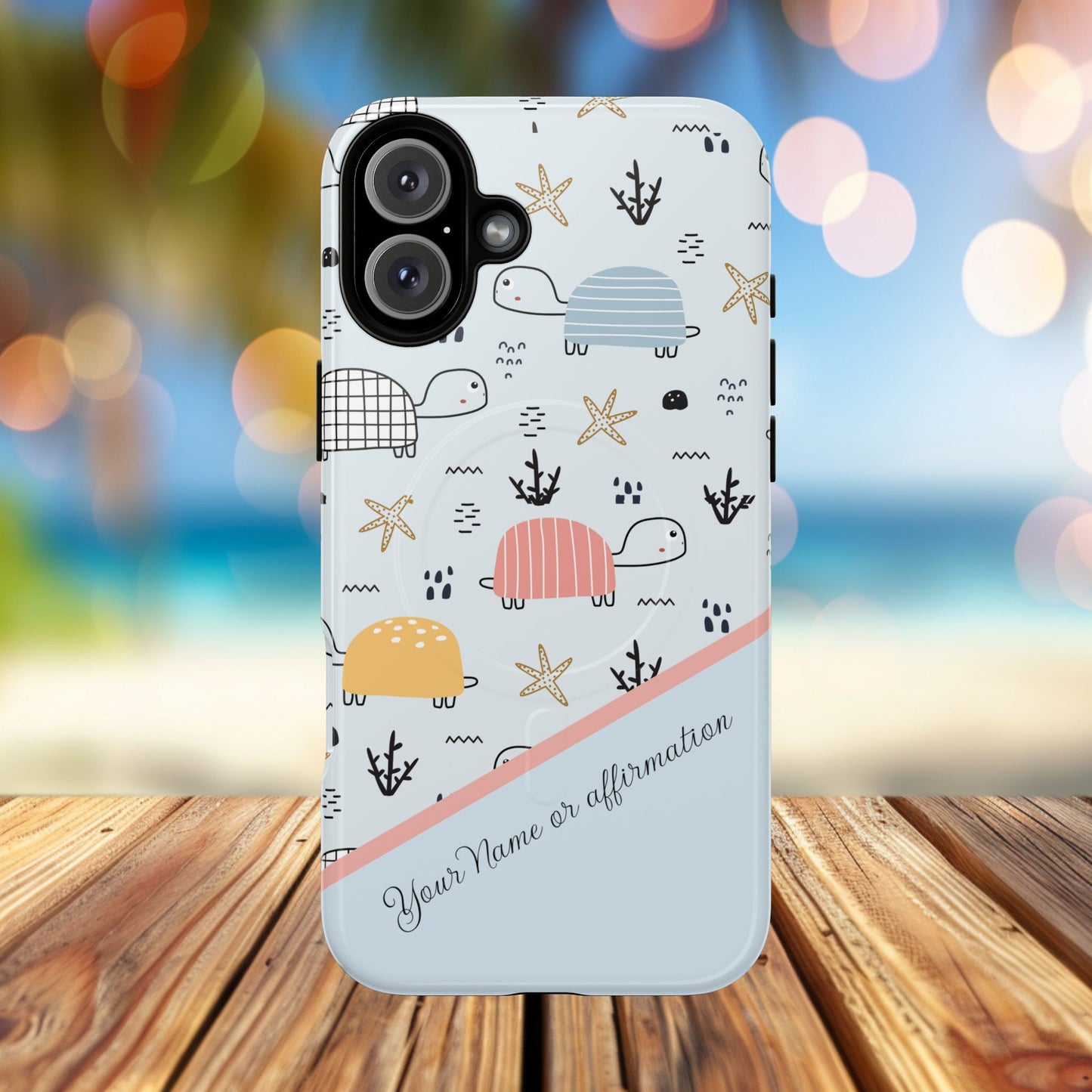Personalized Cute Turtle Tough Magnetic MagSafe® Cell Cover, Ocean Theme Case, Sea Life Gift for Beach Lovers, iPhone® 13, 14, iPhone 15, iPhone 16, iPhone 17, Pro, Pro Max, Plus Cases.