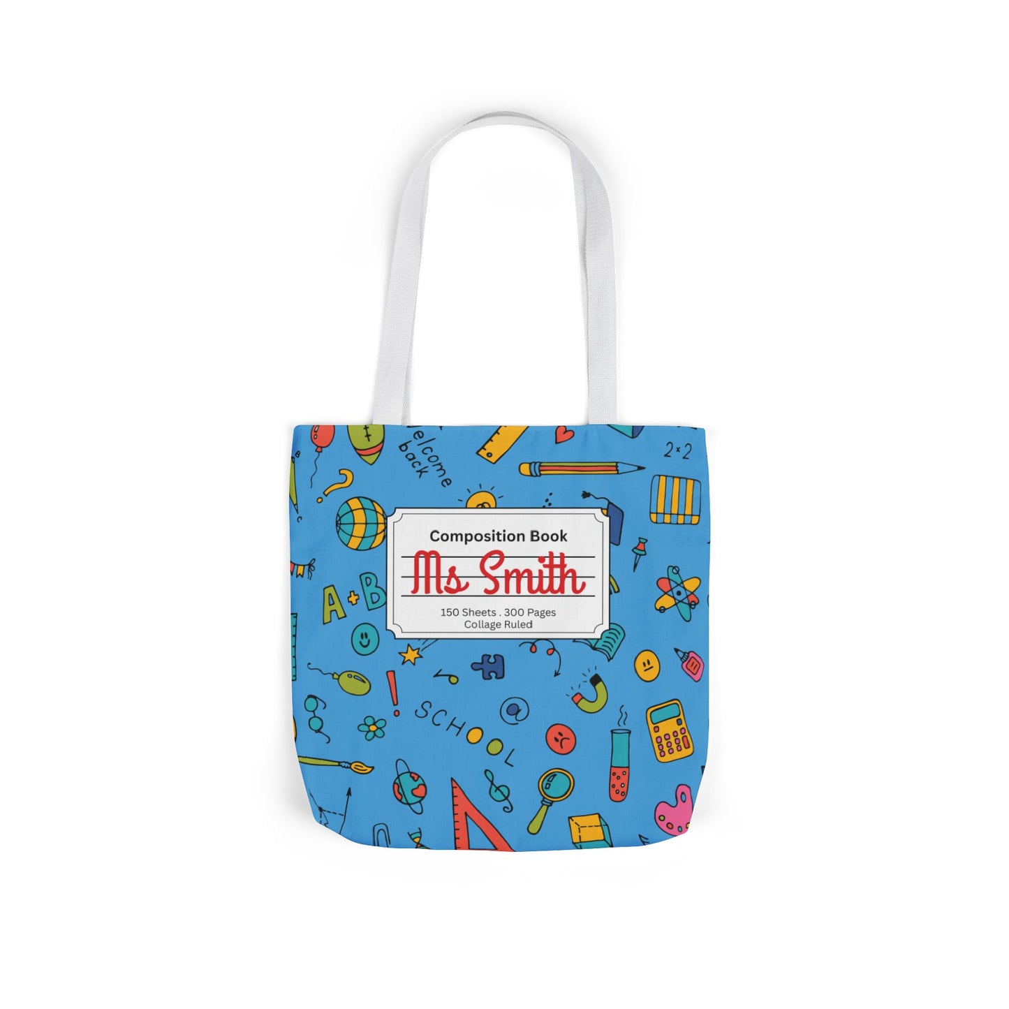 Personalized Classroom Couture Composition Book Inspired Canvas Tote Bag with Colorful Straps, Cute School Bag, Eco-Friendly Tote, Back to School Shopping Bag, Teacher Gift Idea