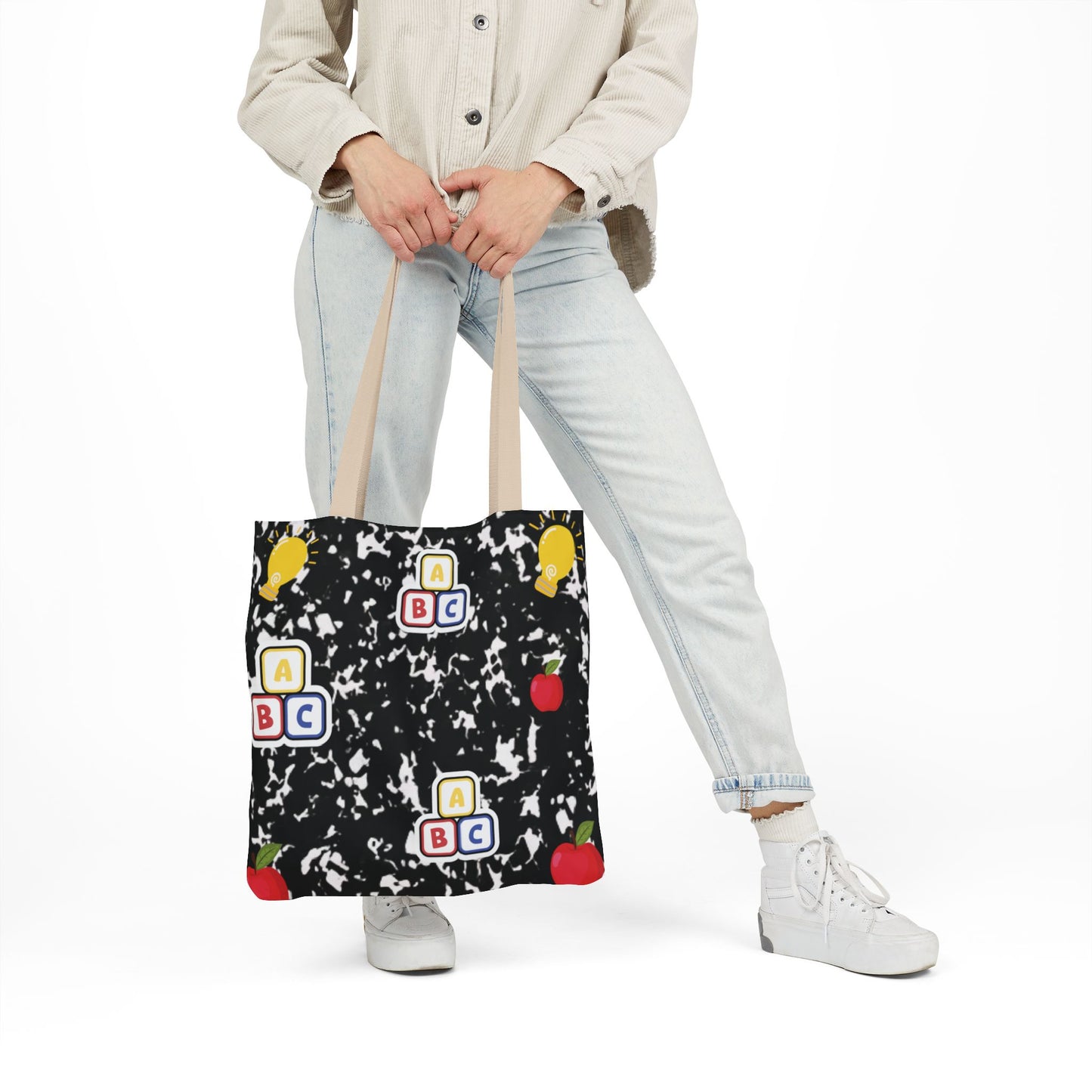 Personalized Black Composition Book Inspired Canvas Tote Bag with Colorful Straps, Cute School Bag, Eco-Friendly Tote, Back to School Shopping Bag, Teacher Gift Idea