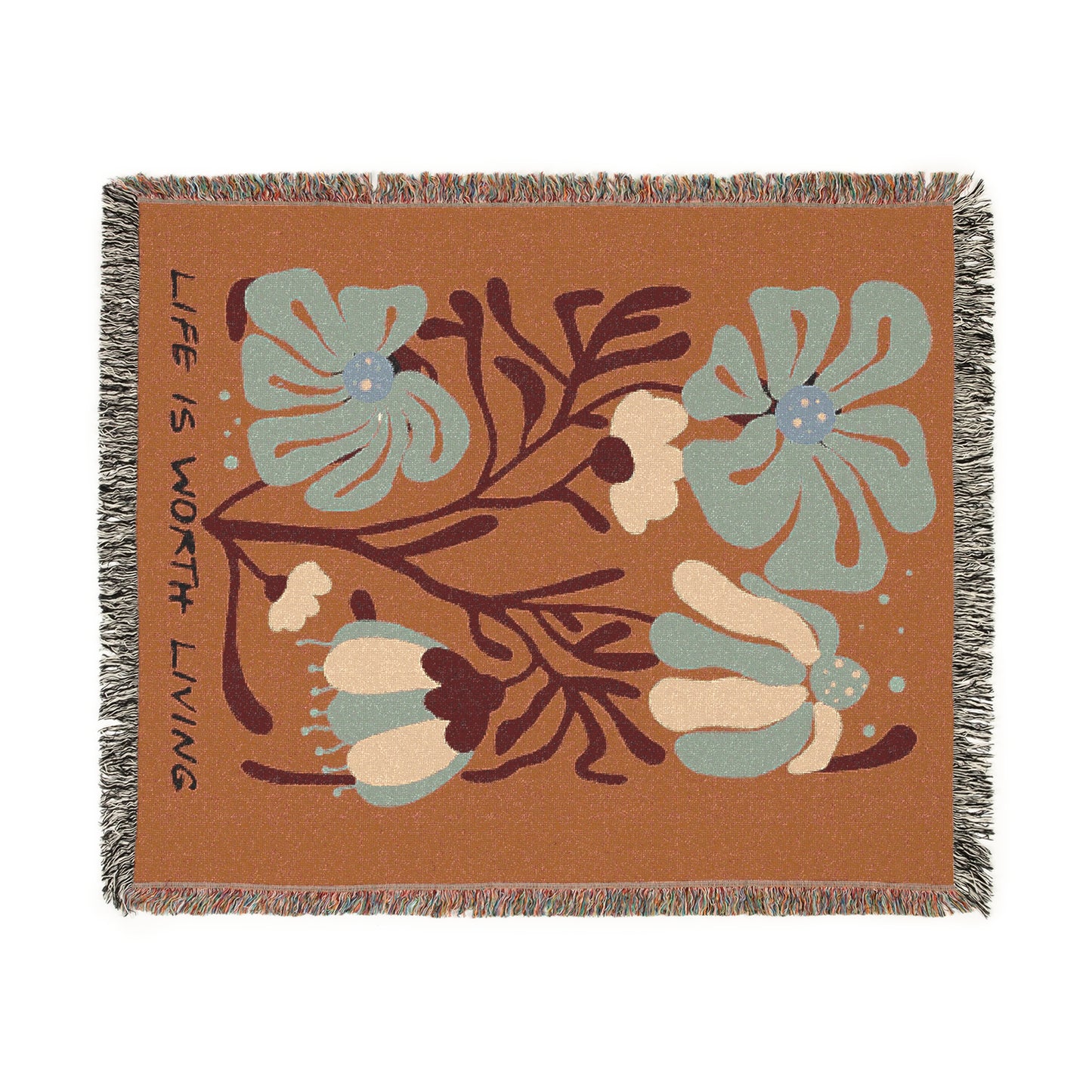 Life is Worth Living Brown Tapestry Woven Blanket