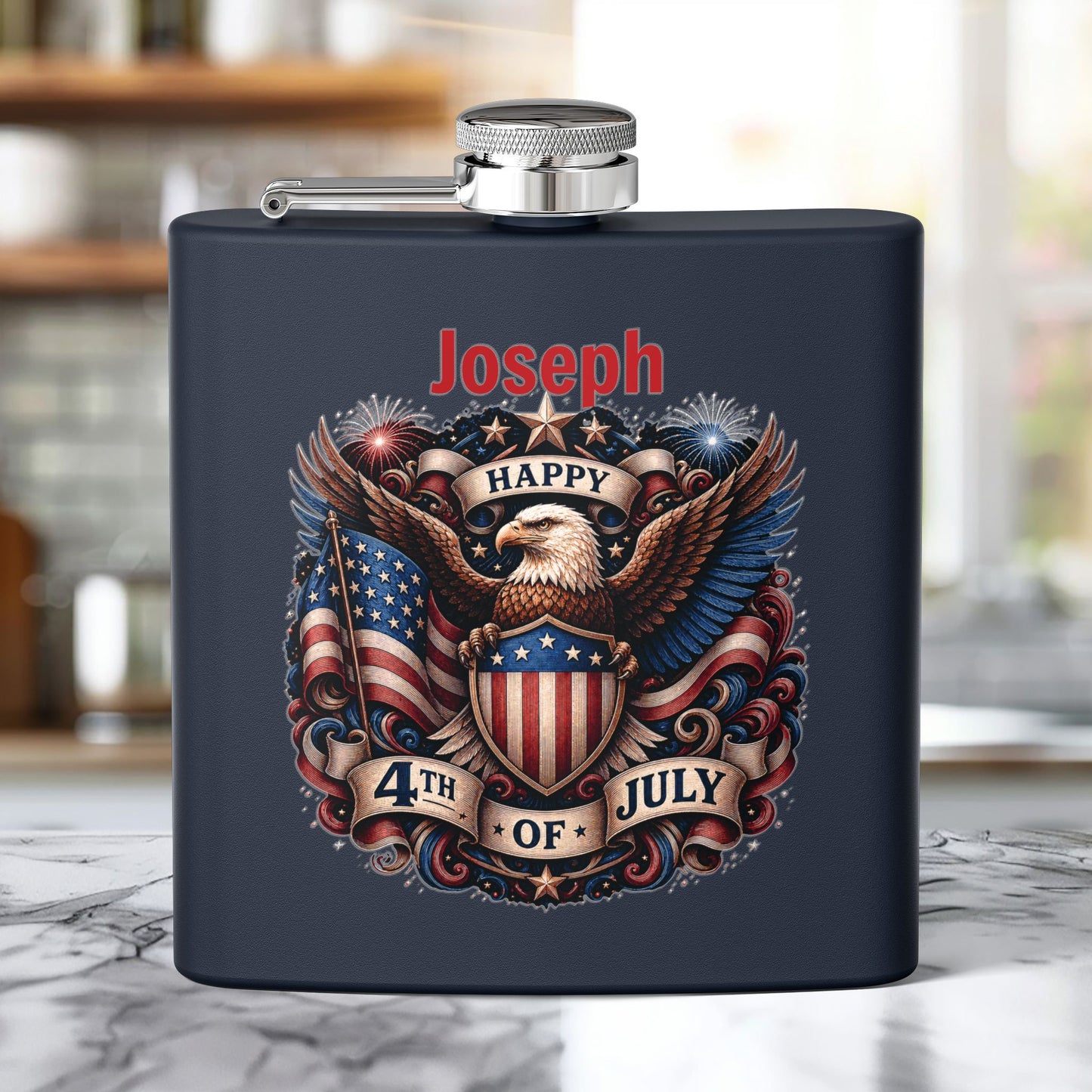 Personalized 4th of July Stainless Steel Flask – Patriotic Eagle Hip Flask (6 oz)