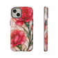 Stained Glass Effect Carnation Floral Tough Phone Case – Pink Vintage Botanical Protective Cover