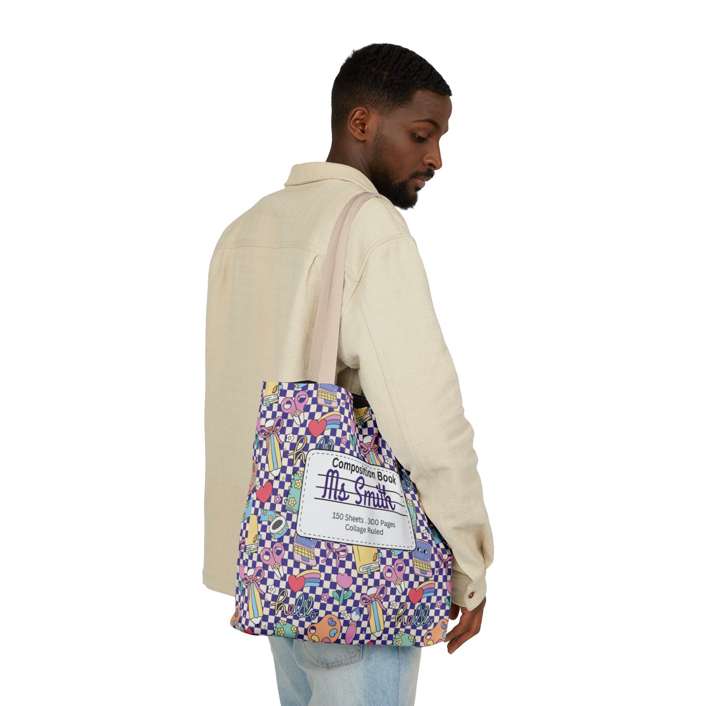 Personalized Purple Doodle Daydream Composition Book Inspired Canvas Tote Bag with Colorful Straps, Cute School Bag, Eco-Friendly Tote, Back to School Shopping Bag, Teacher Gift Idea