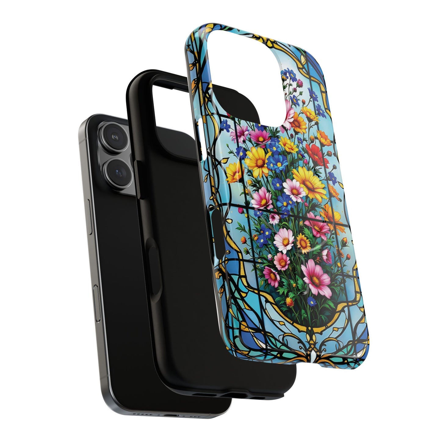 Floral Stained Glass Tough Magnetic Case, Durable Phone Cover, Gift for Nature Lovers, Unique Floral Design, Phone Accessories for All Occasions.