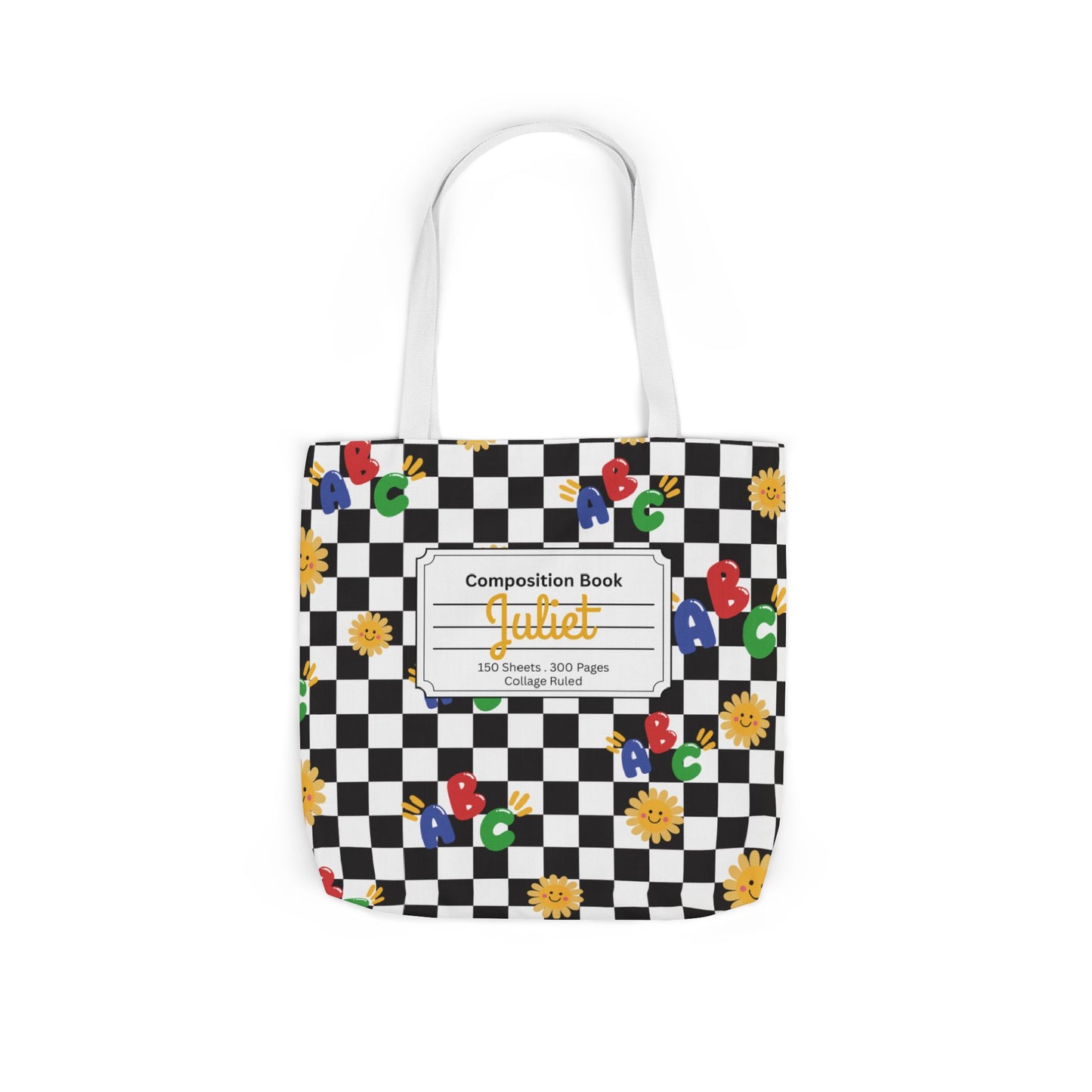 Personalized Schoolyard Chic Composition Book Inspired Canvas Tote Bag with Colorful Straps, Cute School Bag, Eco-Friendly Tote, Back to School Shopping Bag, Teacher Gift Idea