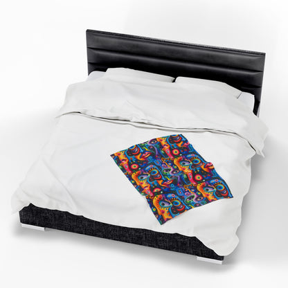 Psychedelic Visions Vibrant Abstract Faces Velveteen Plush Blanket