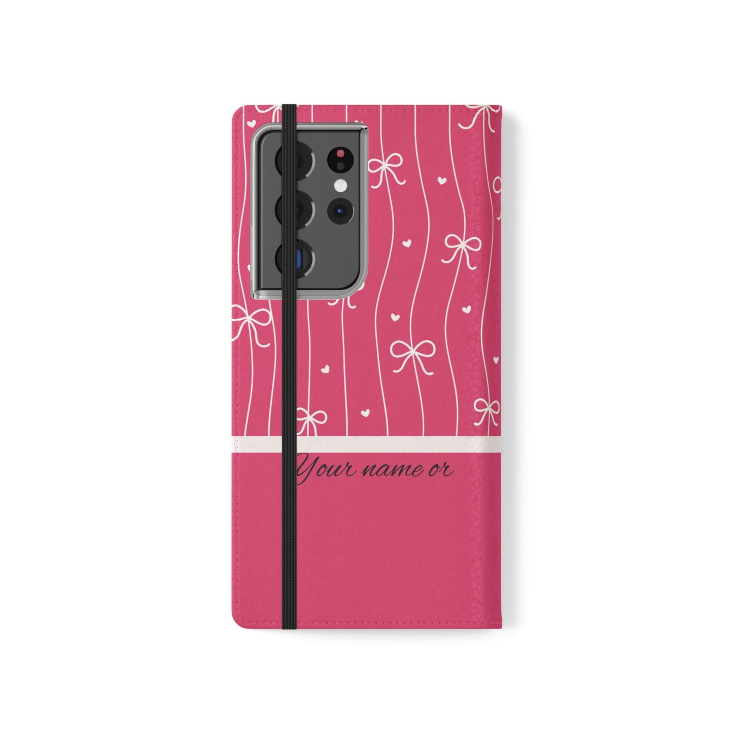 Personalized Pink Bow Coquette Flip iPhone and Samsumg Case — Custom Name or Affirmation Wallet Cover