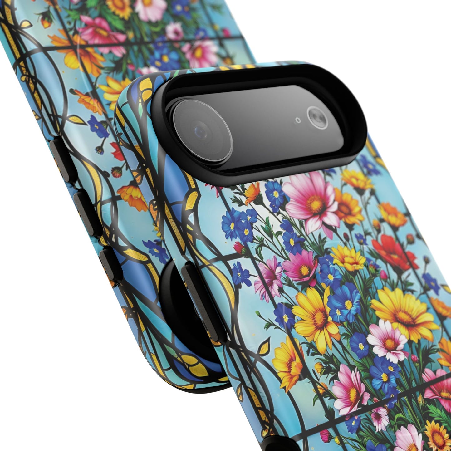 Floral Stained Glass Tough Magnetic Case, Durable Phone Cover, Gift for Nature Lovers, Unique Floral Design, Phone Accessories for All Occasions.