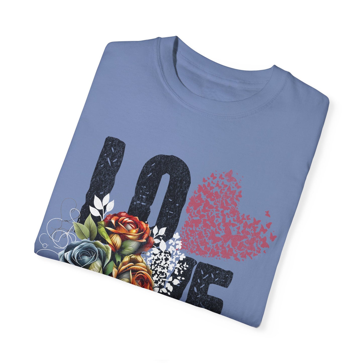 Romantic Floral Love T-Shirt | Unisex Garment-Dyed Tee for Couples