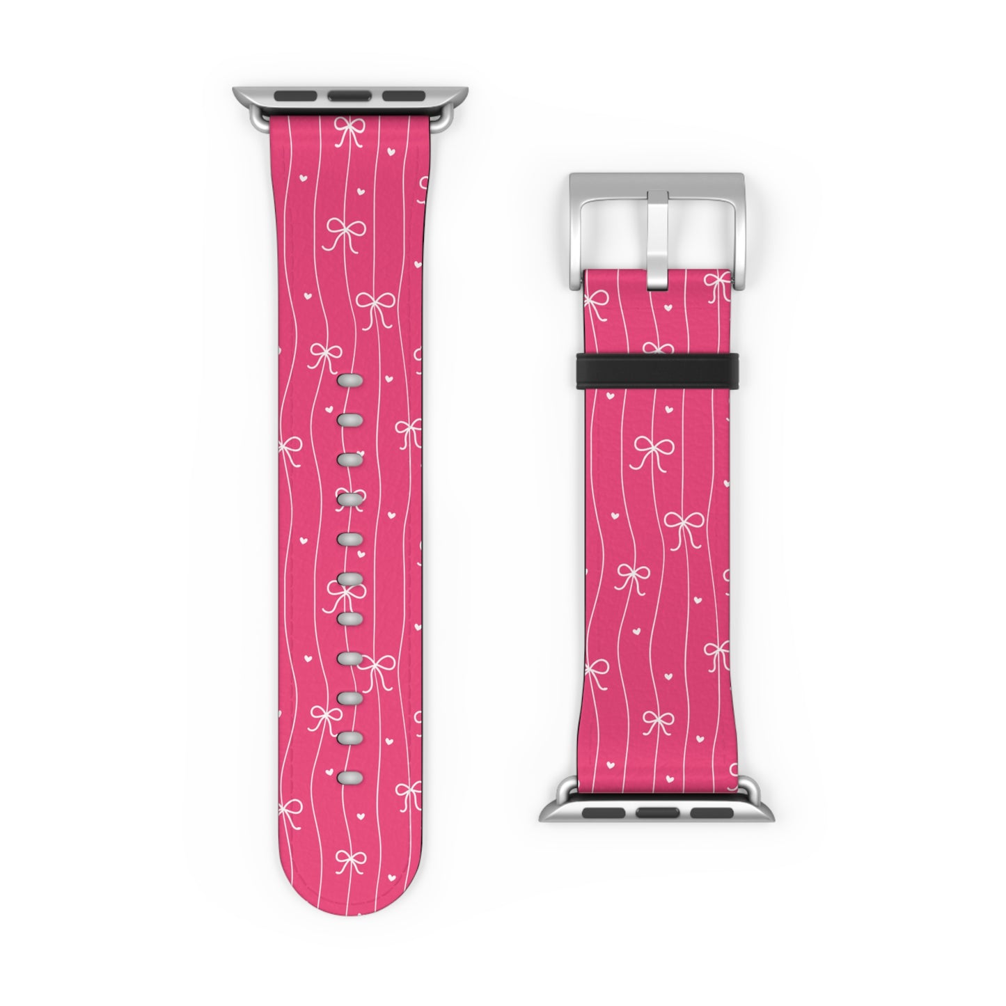 Pink Bow Coquette Watch Band ONLY — Cute Ribbon-Stripes Apple Watch Strap