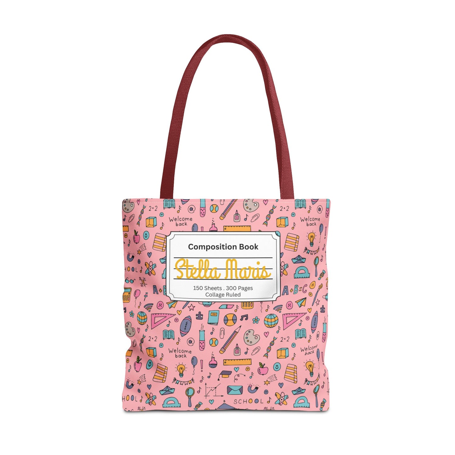 Personalized Pink Chalkboard Chic Composition Book Inspired Tote Bag, Back to School Tote, Teacher Gift, Kids Bag, Custom Name Bag, Educational Accessories, Back to School Tote Bag.