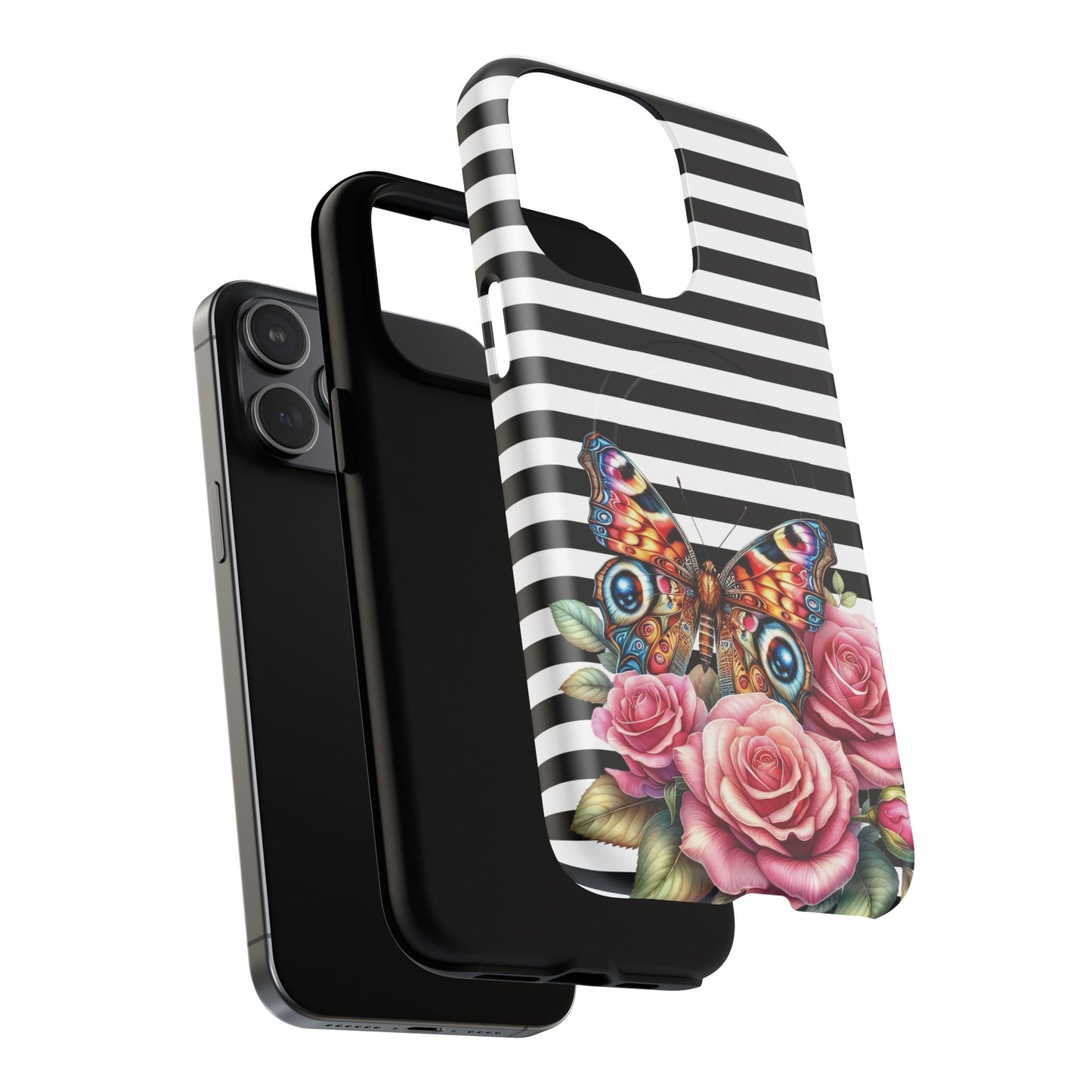 Butterfly & Roses Tough iPhone Magnetic Case, Floral iPhone Cover, Nature-Inspired, Gift for Her, Trendy Accessories