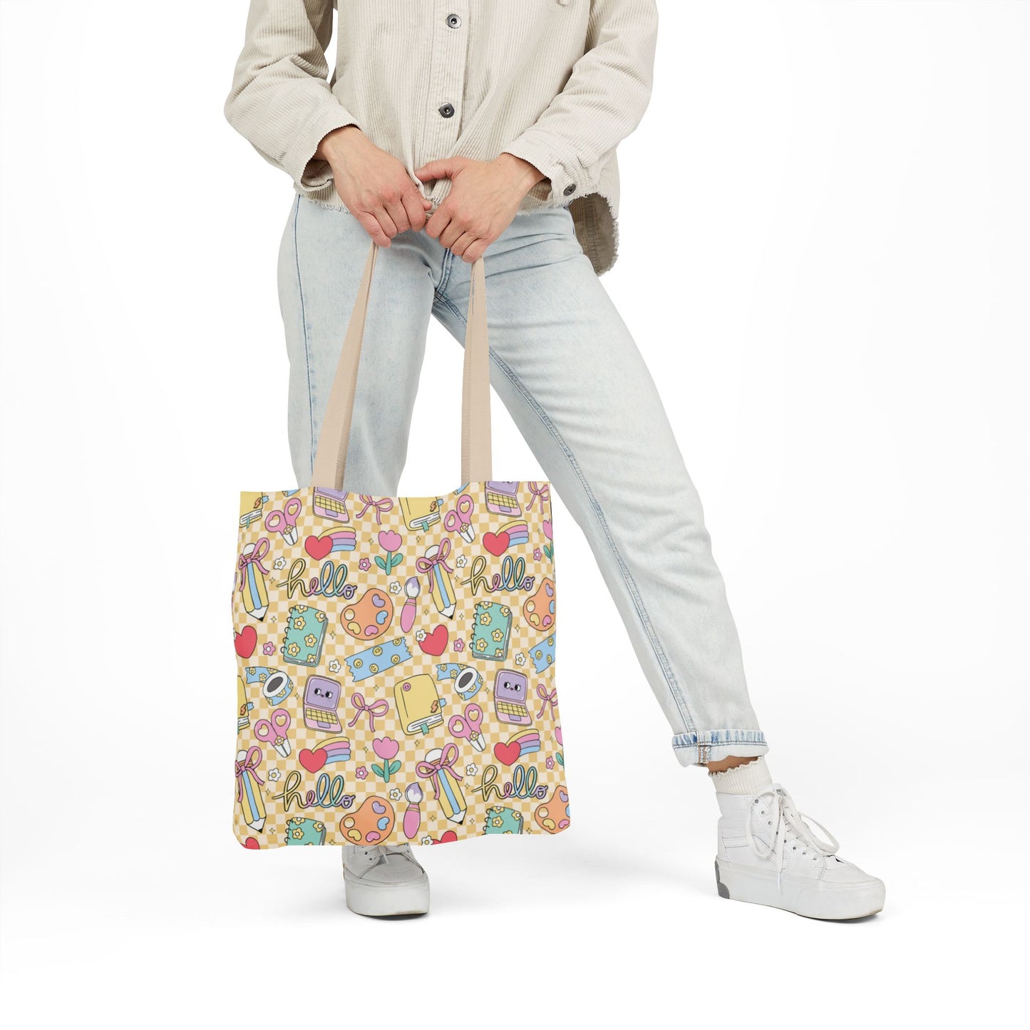 Personalized Doodle Daydream Composition Book Inspired Canvas Tote Bag with Colorful Straps, Cute School Bag, Eco-Friendly Tote, Back to School Shopping Bag, Teacher Gift Idea