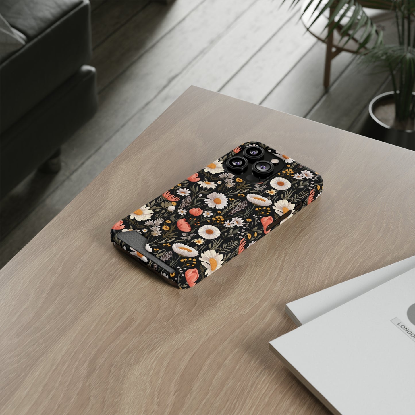 Blossom Elegance: Noir Garden iPhone and Samsung Case With Card Holder