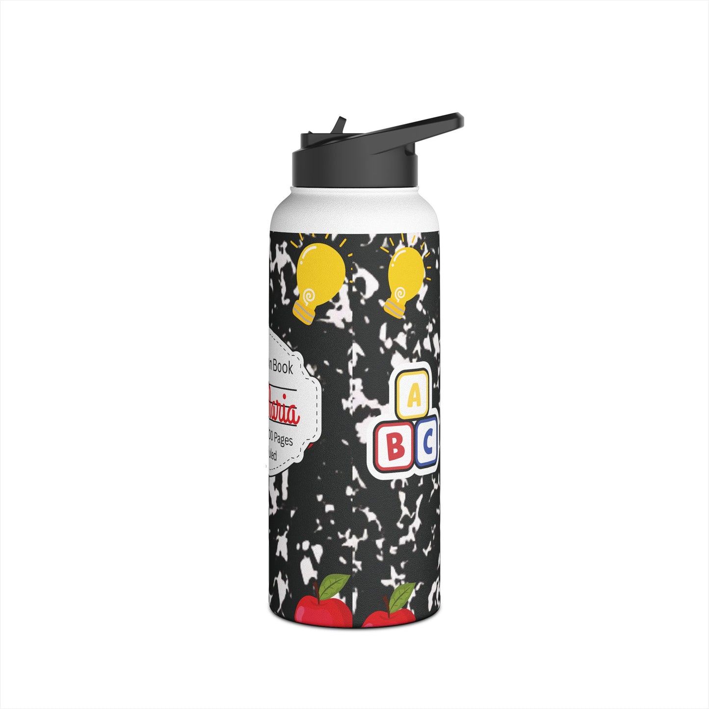 Personalized Black Composition Book Inspired Stainless Steel Water Bottle for Kids, School Supplies, Eco-Friendly Drinkware, Back to School, Teacher Gifts