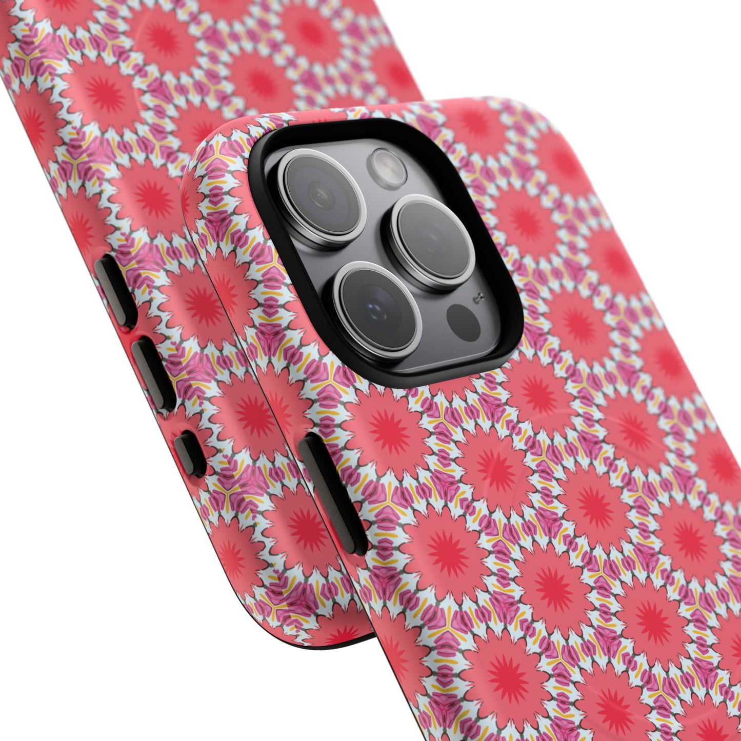 Roseburst Mosaic Vibrant Flower Pattern iPhone Case, Stylish iPhone Cover, Tough Magnetic Case, Floral Gift, Trendy Accessory for Her