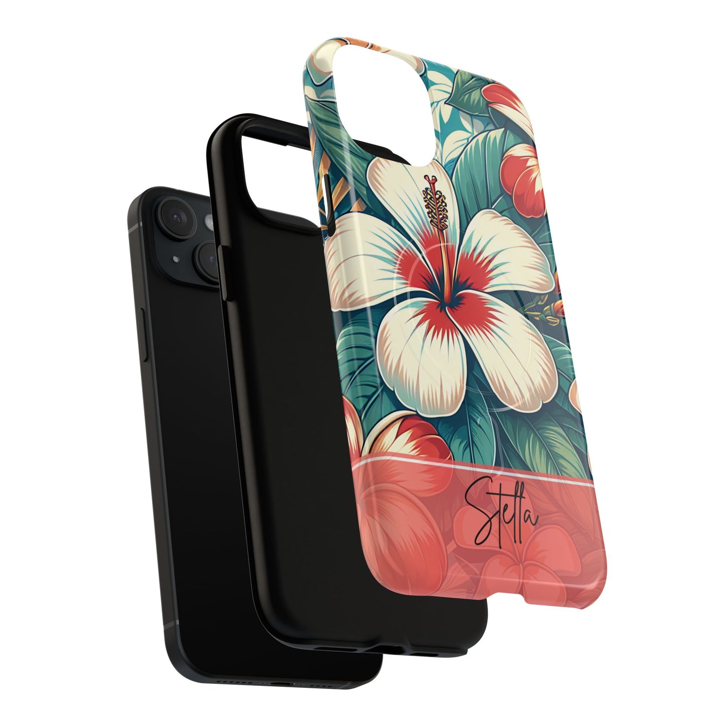 Tough Floral Phone Case, Tropical Hibiscus Design, Gift for Her, Summer Accessory, Customizable Phone Cover