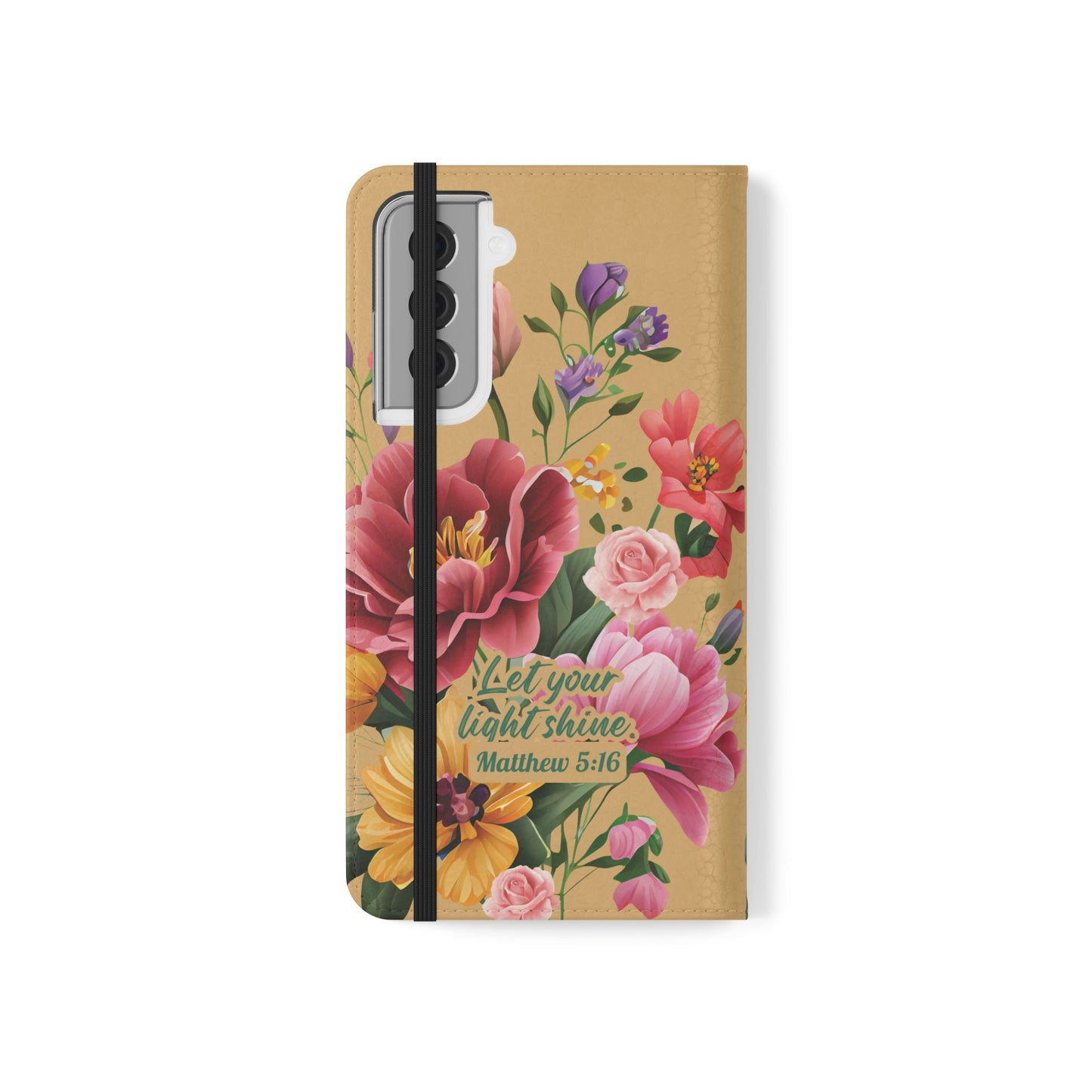 Floral Scripture Flip Case — "Let Your Light Shine" Wallet Phone Cover (Matthew 5:16)