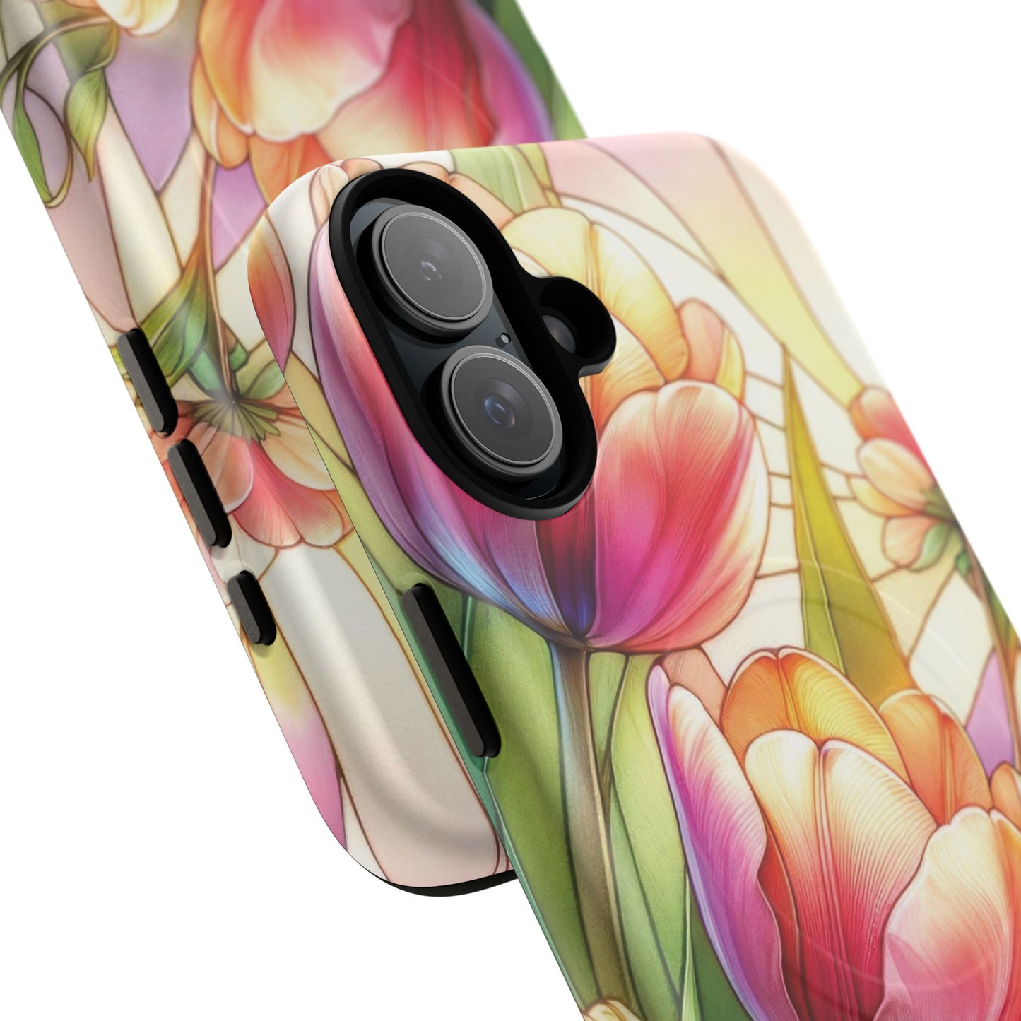 Tulip Glow Tough iPhone Magnetic Case, Floral Design, Spring Gift, Durable Protection, Smartphone Accessories, MagSafe Accessories, Stained Glass Tulip Gift