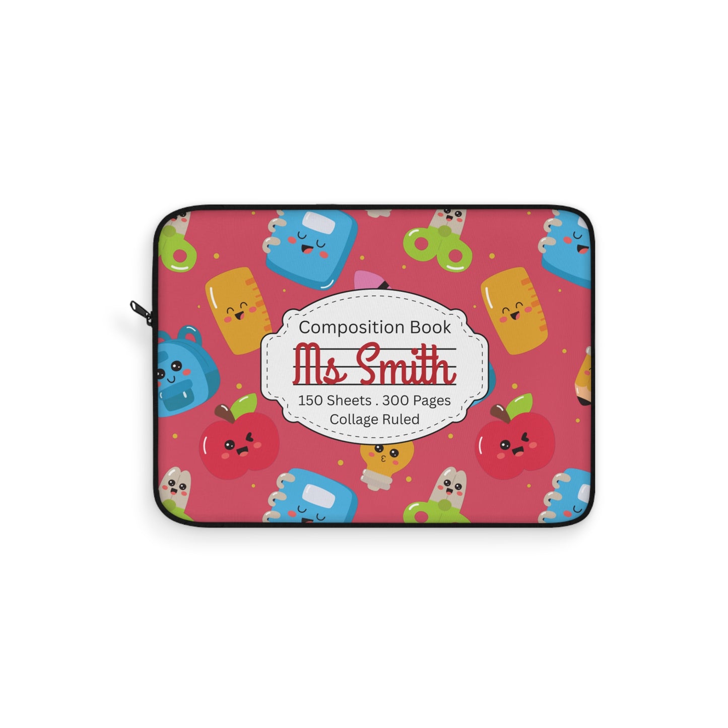 Personalized Kawaii Composition Book Inspired Laptop Sleeve, Educational Gift for Teachers, Classroom Organization, Back to School, Unique Teacher Accessory