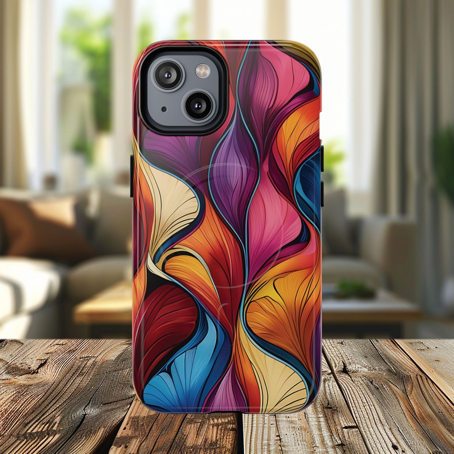 Vibrant Leaf Wave Tough Magnetic Phone Case, Vibrant Smartphone Cover, Unique Protective Case for Gifts, Phone Accessories, Trendy Design