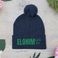 Pom-Pom Knit Cap with 'ELOHIM, GENESIS 1:1'  Embroidery Beanie - Stylish Winter Accessory for All Ages, Perfect Gift for Birthdays, Holidays, and Outdoor Activities
