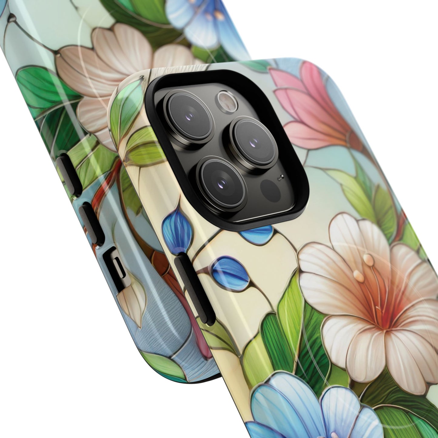 Rose Petal Mosaic Tough iPhone Magnetic Case, Durable Protection, Stylish iPhone Design, Gift for Her, Nature Lover, Unique Stained Glass  Accessory