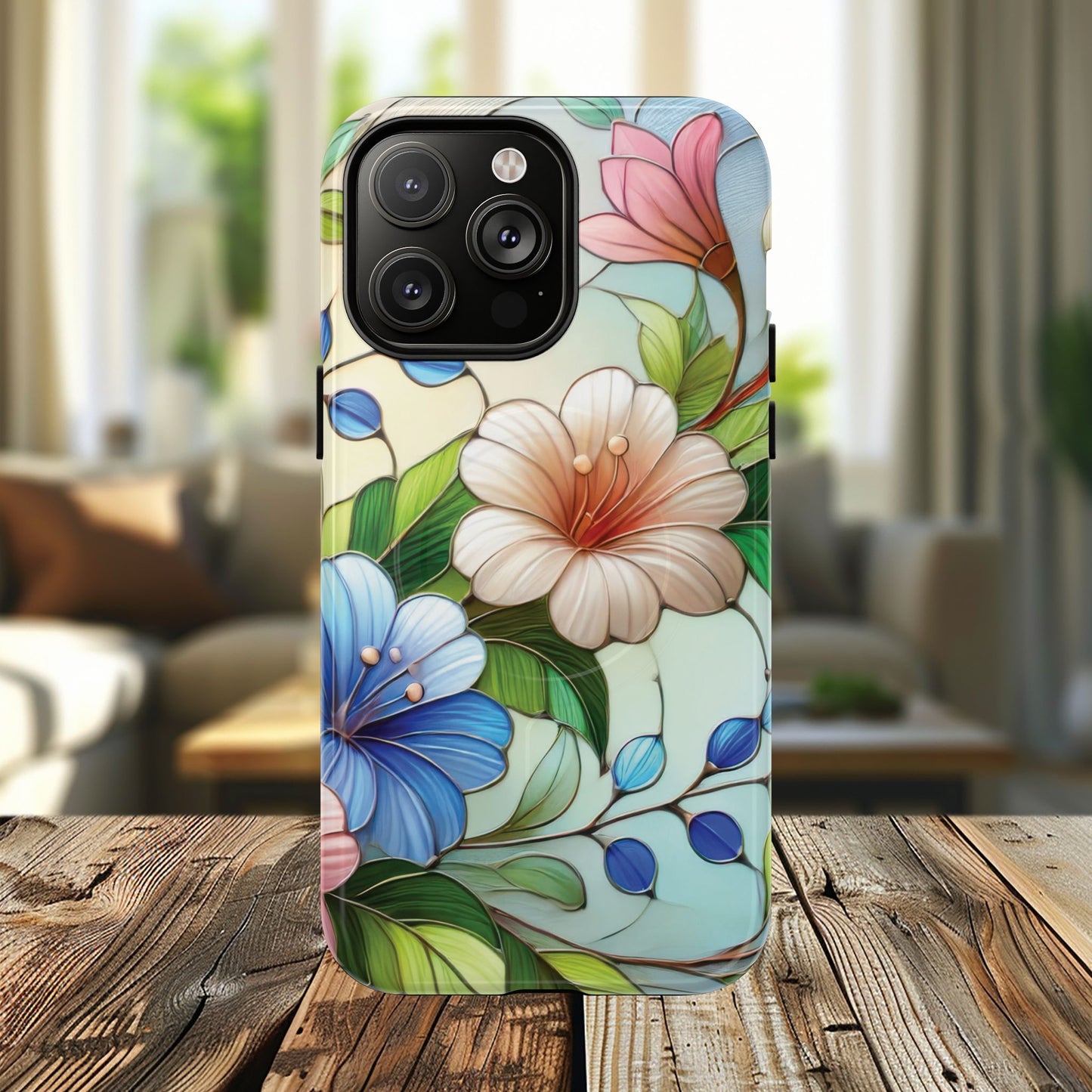 Rose Petal Mosaic Tough iPhone Magnetic Case, Durable Protection, Stylish iPhone Design, Gift for Her, Nature Lover, Unique Stained Glass  Accessory