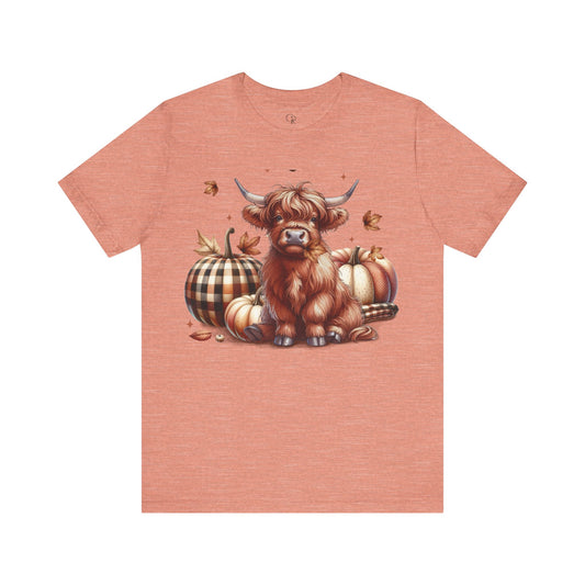 Autumn Highland Cow Charm Unisex Jersey Short Sleeve Tee