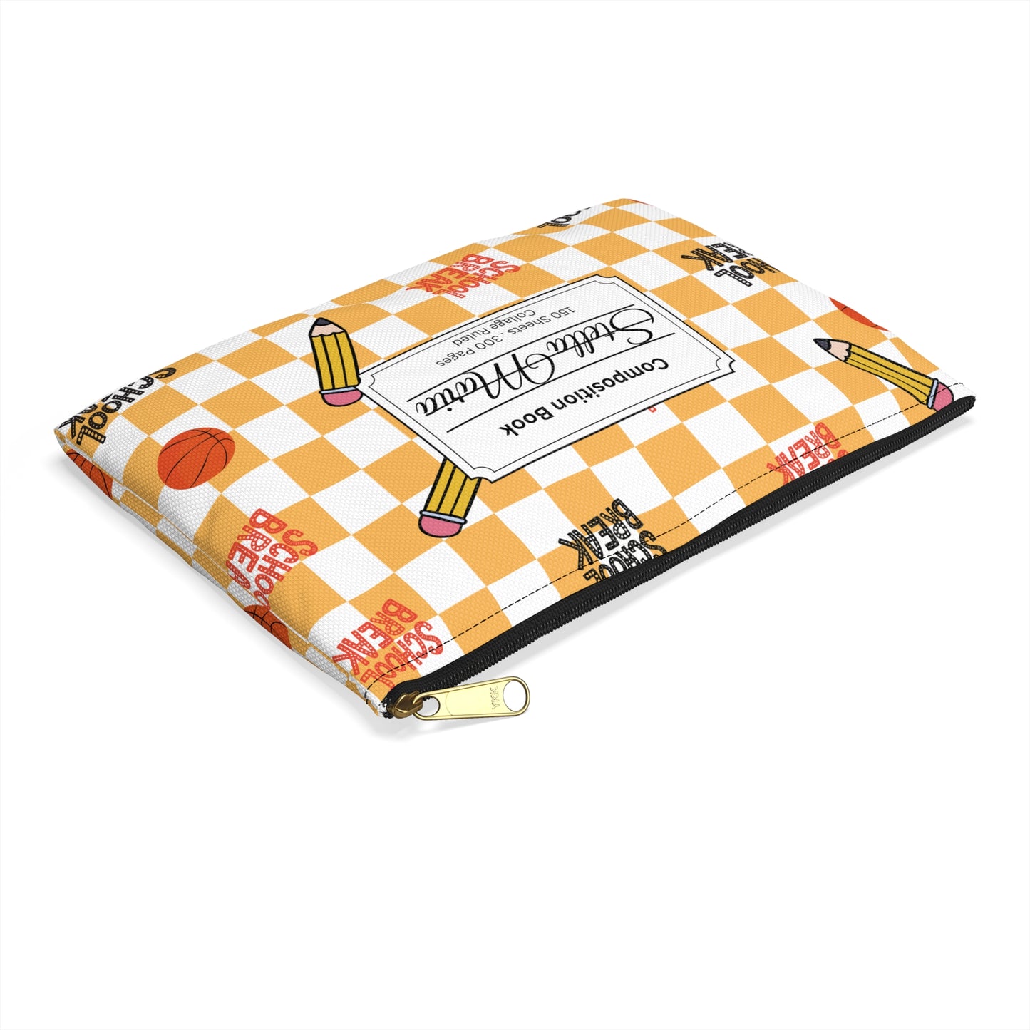 Personalized Orange Schoolyard Chic Composition Book Inspired Accessory Pouch, Kids School Supplies, Classroom Organizer, Teacher Gift, Fun Stationery Case, Back to School